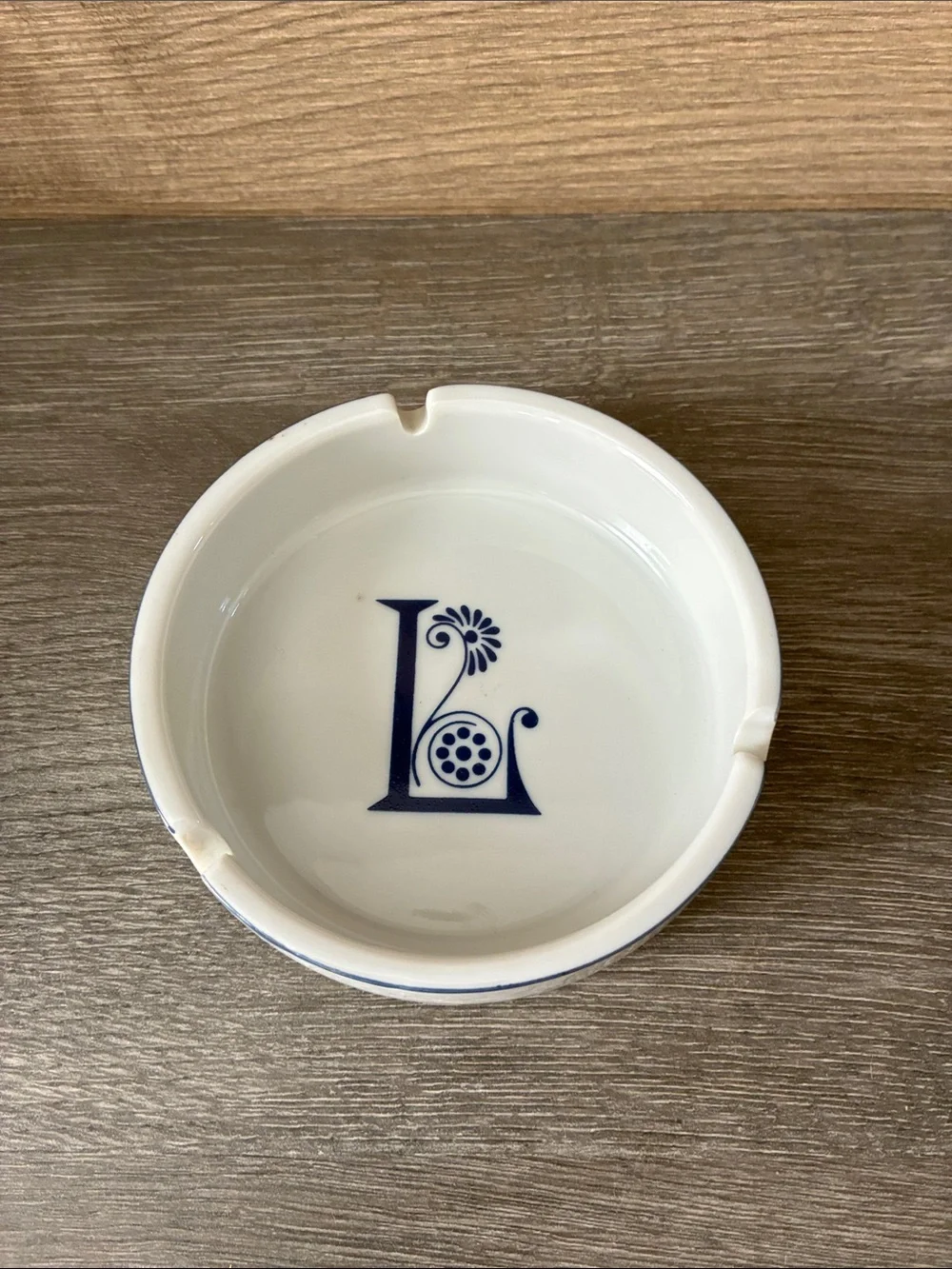 Vintage Script Monogram L Initial Ashtray Japan Porcelain